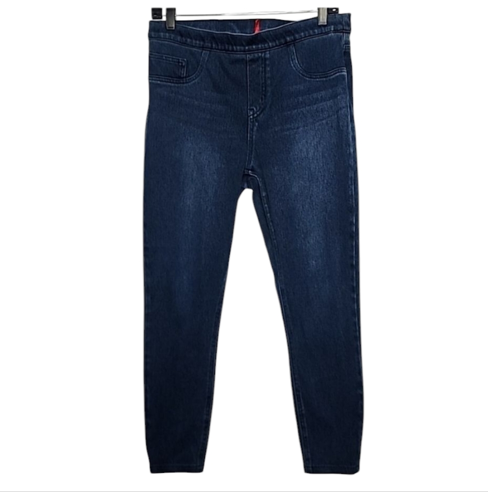 Spanx Womens Skinny Jeans Jeggings Blue Stretch Dark Wash Pull On High Rise Sz L - Picture 3 of 13